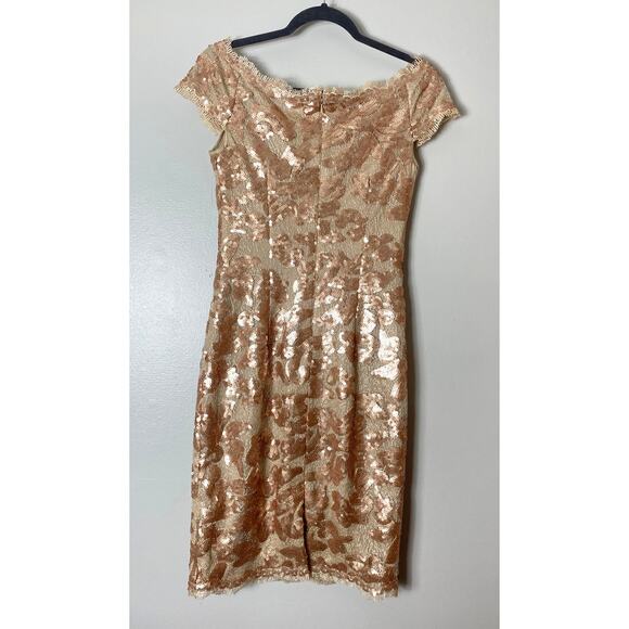 JS COLLECTIONS DRESS 2 GOLD SEQUIN FALL WEDDING GUEST SHORT COCKTAIL LACE - Picture 2 of 16